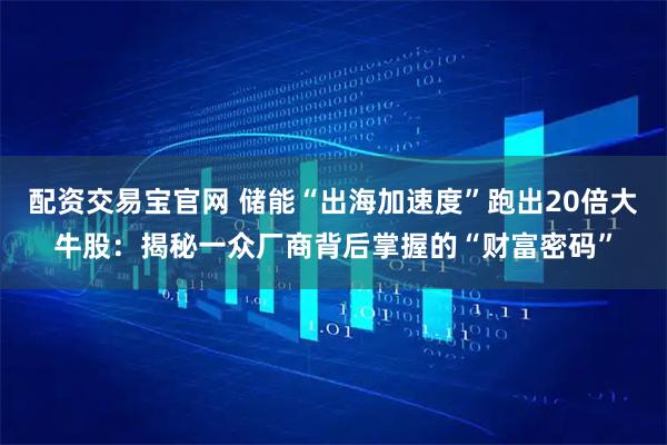 配资交易宝官网 储能“出海加速度”跑出20倍大牛股：揭秘一众厂商背后掌握的“财富密码”